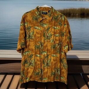 VTG Puritan Palm‎ Trees Men's Hawaiian Shirt Orange Aloha Vacation Shirt- XL